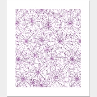 Spiderwebs pattern - purple on white Posters and Art